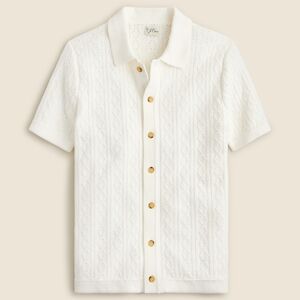 J.Crew Short-Sleeve Heritage Cotton Pointelle-Stitch Sweater-Polo in White Large